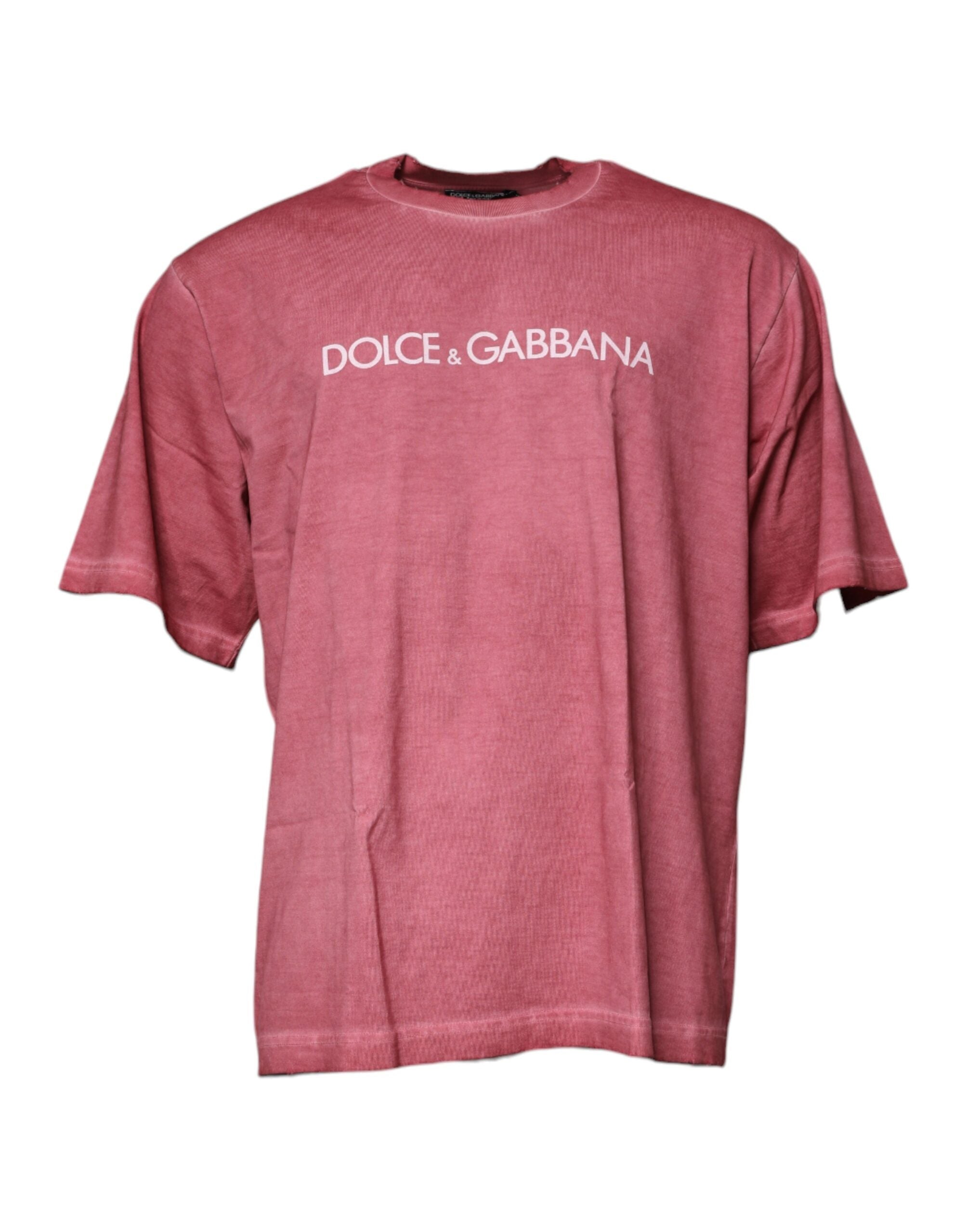 Dolce & Gabbana Pinkes T-Shirt aus Baumwolle mit Logo-Print und Rundhalsausschnitt