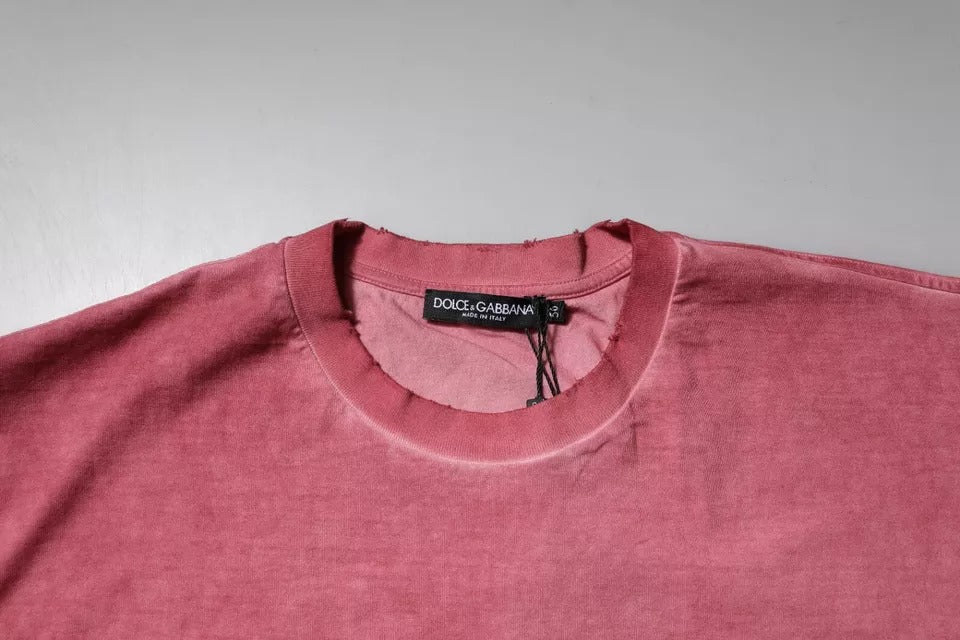 Dolce & Gabbana Pinkes T-Shirt aus Baumwolle mit Logo-Print und Rundhalsausschnitt