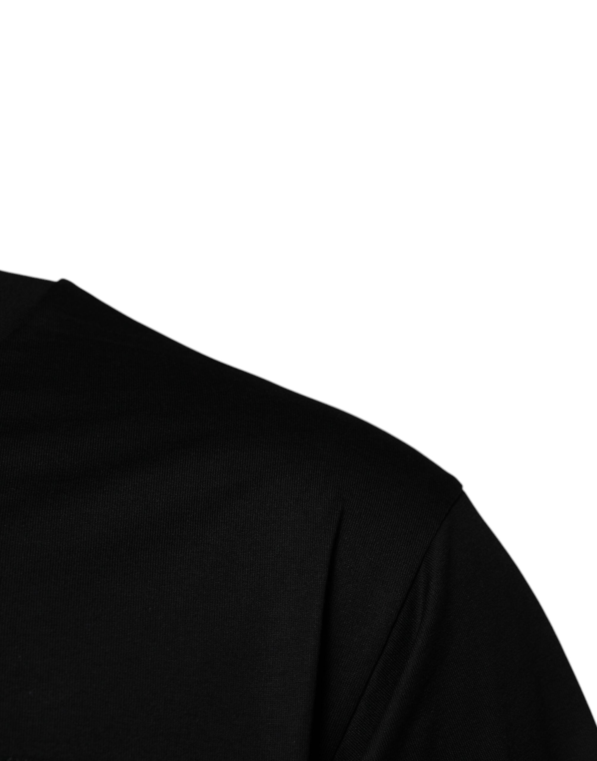 Dolce & Gabbana Schwarzes T-Shirt aus Baumwolle mit Logo-Patch und Rundhalsausschnitt