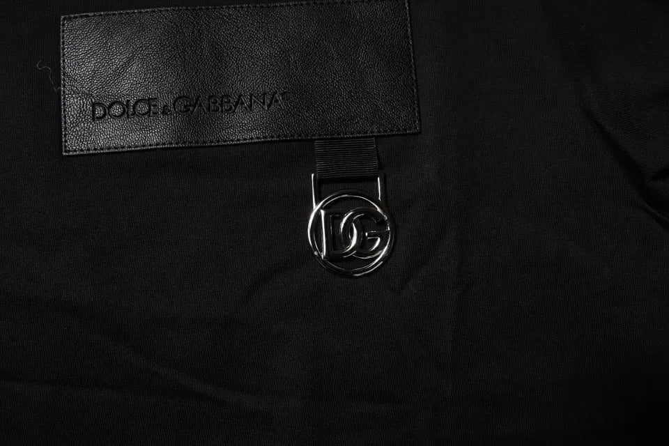 Dolce & Gabbana Schwarzes T-Shirt aus Baumwolle mit Logo-Patch und Rundhalsausschnitt