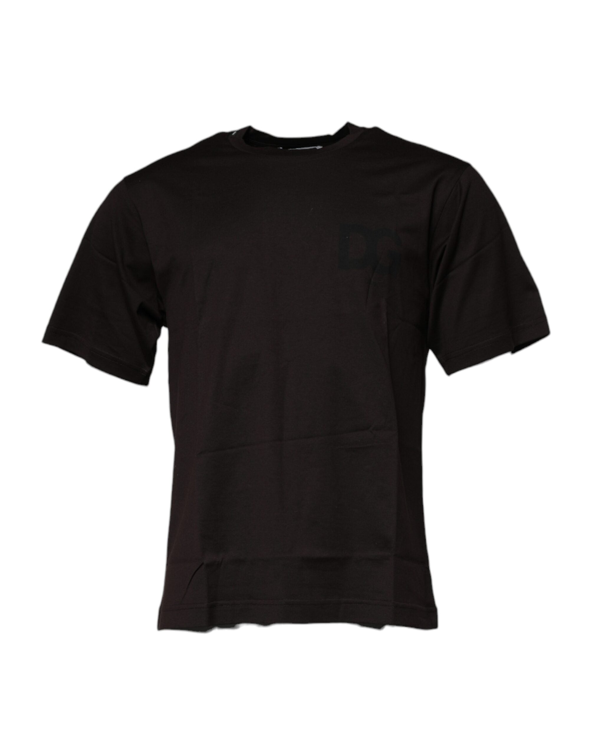 Dolce & Gabbana Dunkelbraunes Baumwoll-T-Shirt mit Logo und Rundhalsausschnitt