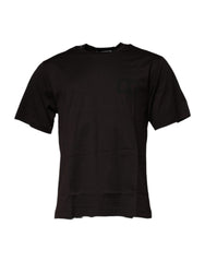 Dolce & Gabbana Dunkelbraunes Baumwoll-T-Shirt mit Logo und Rundhalsausschnitt