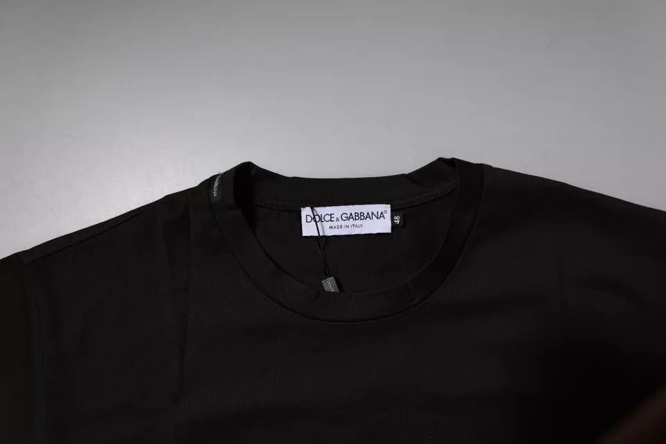 Dolce & Gabbana Dunkelbraunes Baumwoll-T-Shirt mit Logo und Rundhalsausschnitt