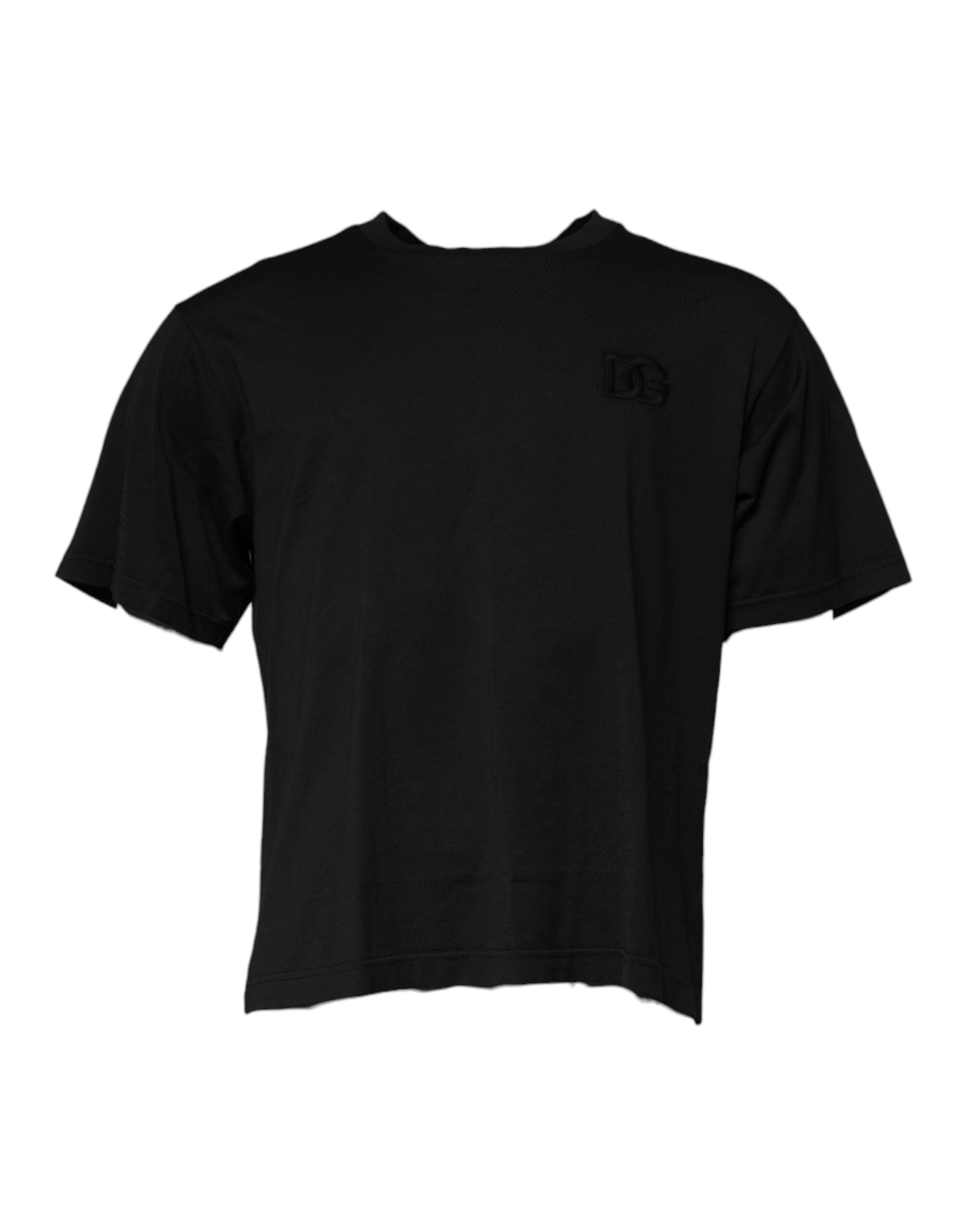 Dolce & Gabbana Schwarzes Baumwoll-T-Shirt mit DG-Logo und Rundhalsausschnitt
