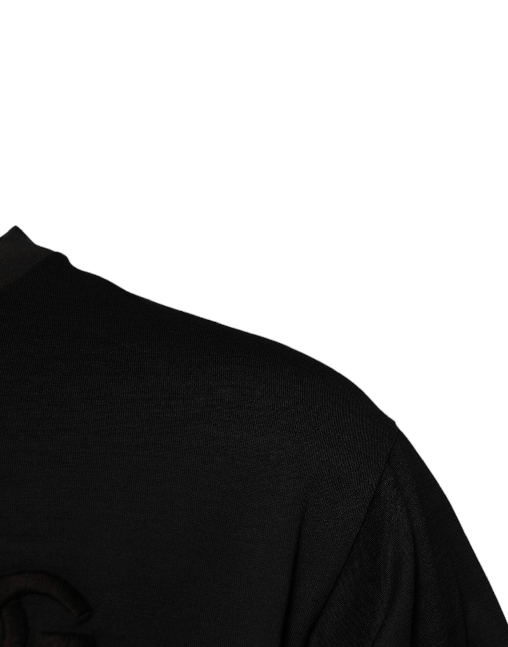 Dolce & Gabbana Schwarzes Baumwoll-T-Shirt mit DG-Logo und Rundhalsausschnitt