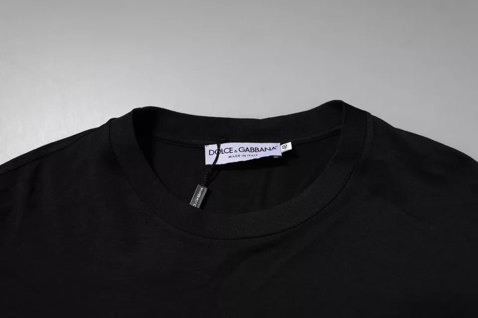 Dolce & Gabbana Schwarzes Baumwoll-T-Shirt mit DG-Logo und Rundhalsausschnitt