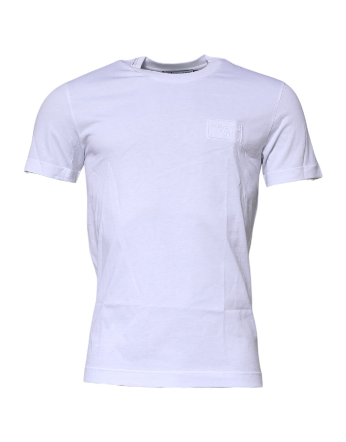 Dolce & Gabbana Baumwoll-T-Shirt mit Rundhalsausschnitt und Logo-Plakette in Weiß