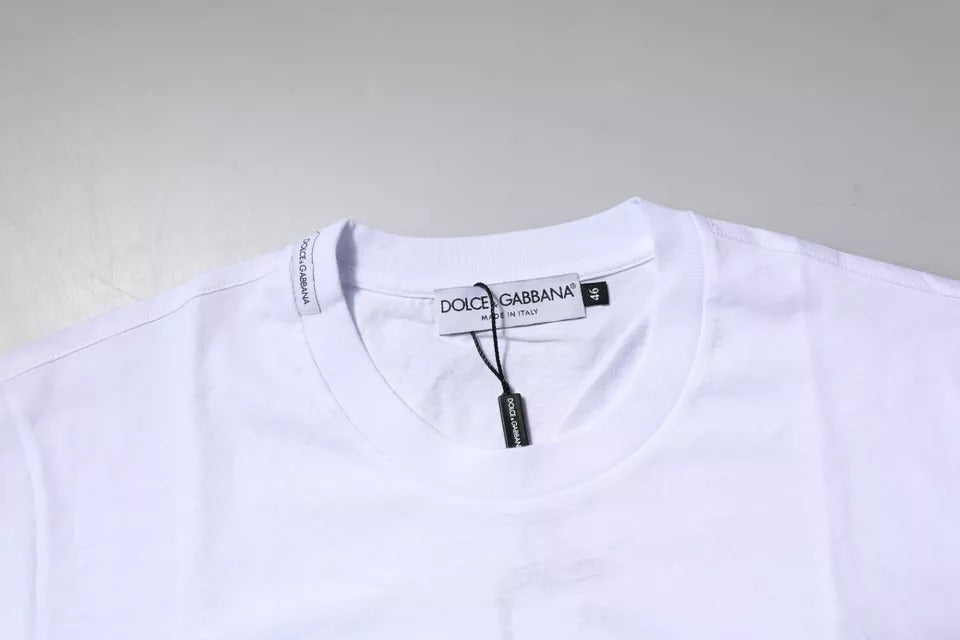 Dolce & Gabbana Baumwoll-T-Shirt mit Rundhalsausschnitt und Logo-Plakette in Weiß