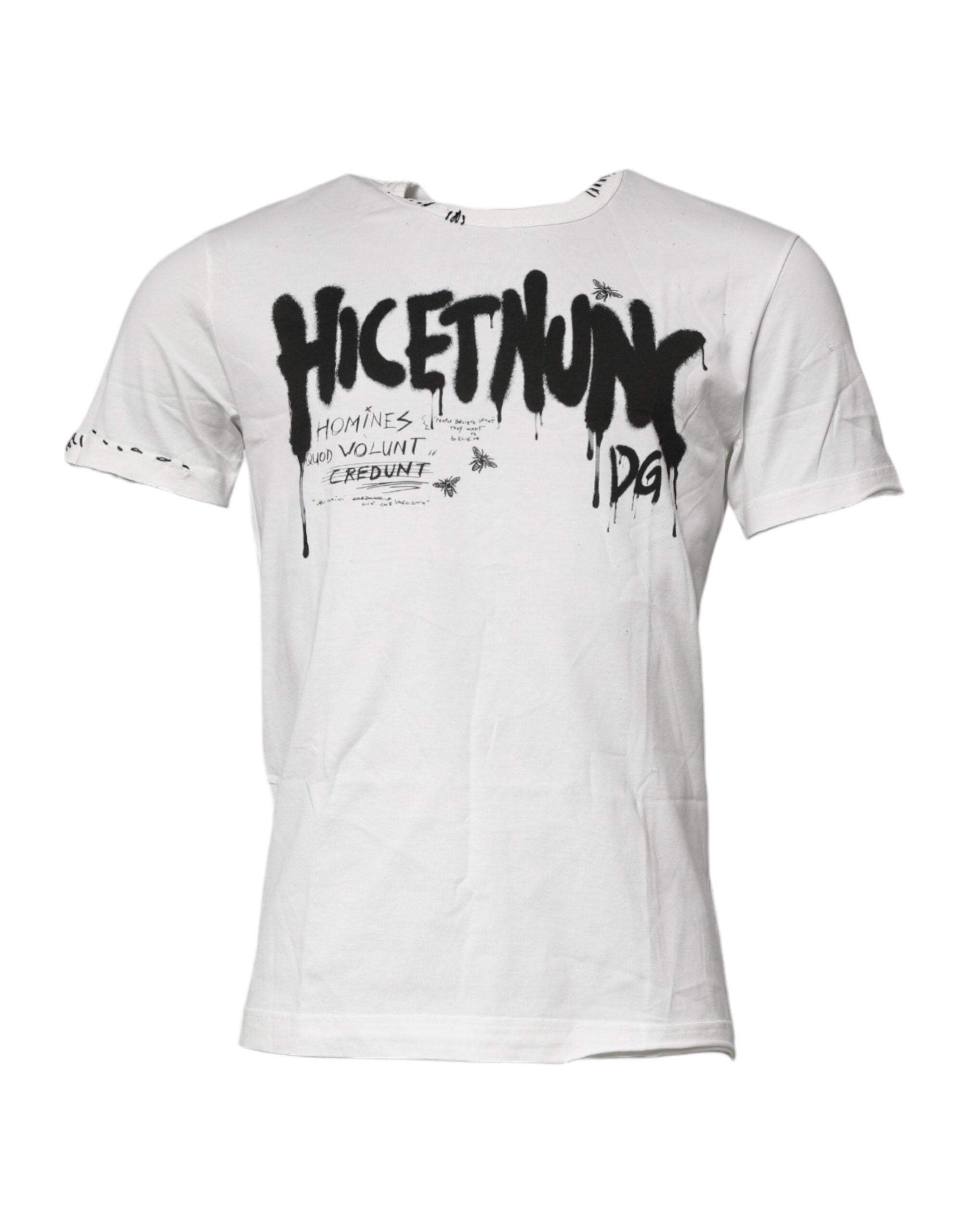 Dolce & Gabbana Weißes Baumwoll-T-Shirt mit Rundhalsausschnitt und Grafikdruck