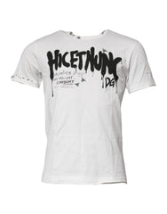 Dolce & Gabbana Weißes Baumwoll-T-Shirt mit Rundhalsausschnitt und Grafikdruck