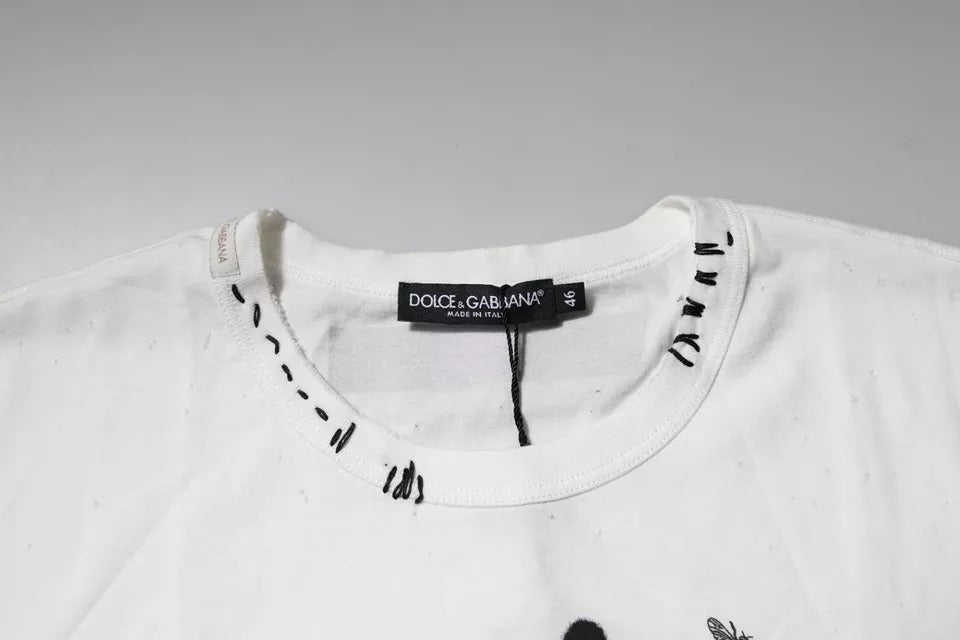 Dolce & Gabbana Weißes Baumwoll-T-Shirt mit Rundhalsausschnitt und Grafikdruck
