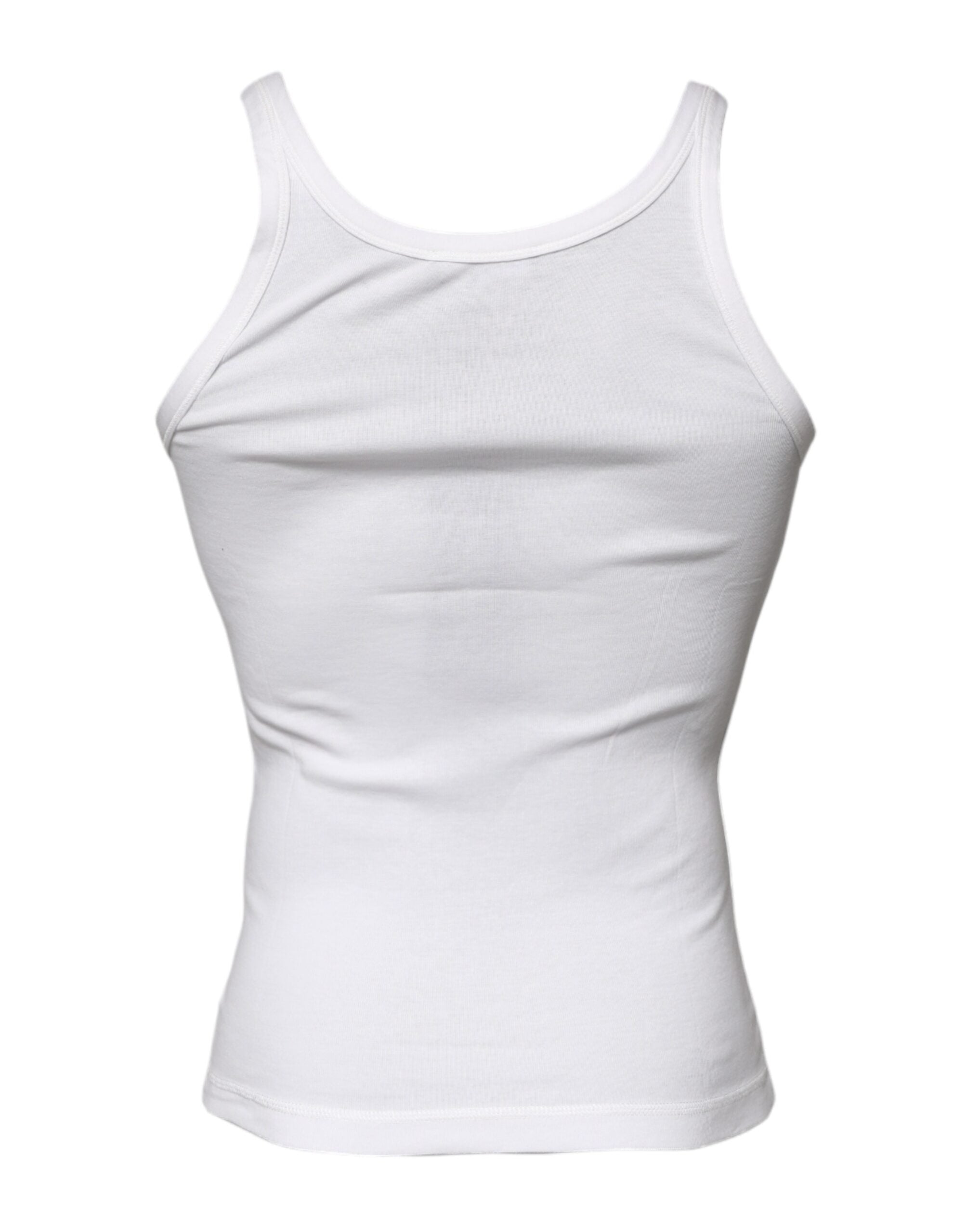 Dolce & Gabbana Elfenbein-Baumwolle Ärmelloses Rundhals-Tanktop