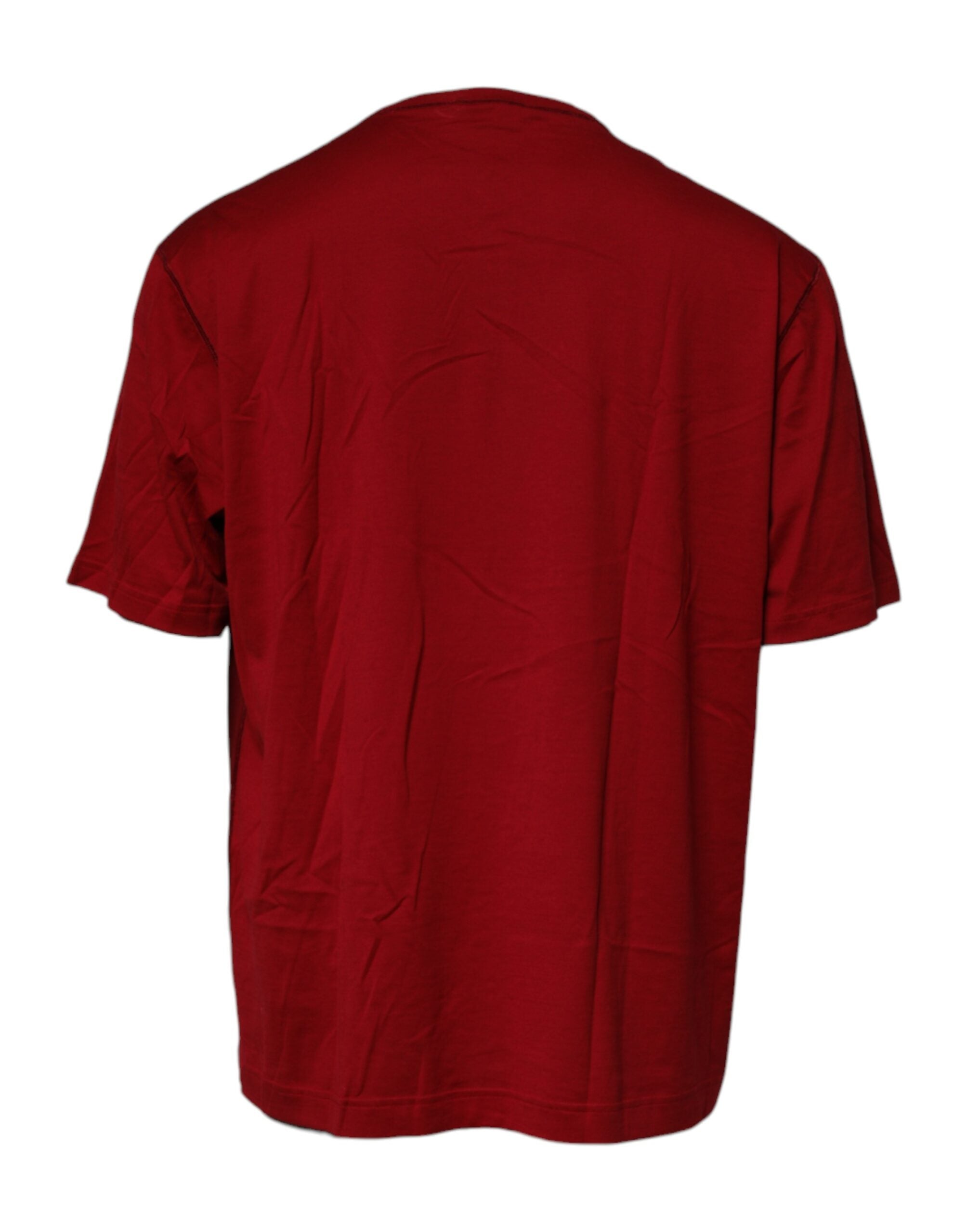 Dolce & Gabbana Rotes Baumwoll-T-Shirt mit Logo-Band und Rundhalsausschnitt