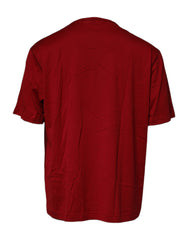 Dolce & Gabbana Rotes Baumwoll-T-Shirt mit Logo-Band und Rundhalsausschnitt