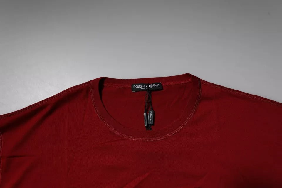 Dolce & Gabbana Rotes Baumwoll-T-Shirt mit Logo-Band und Rundhalsausschnitt