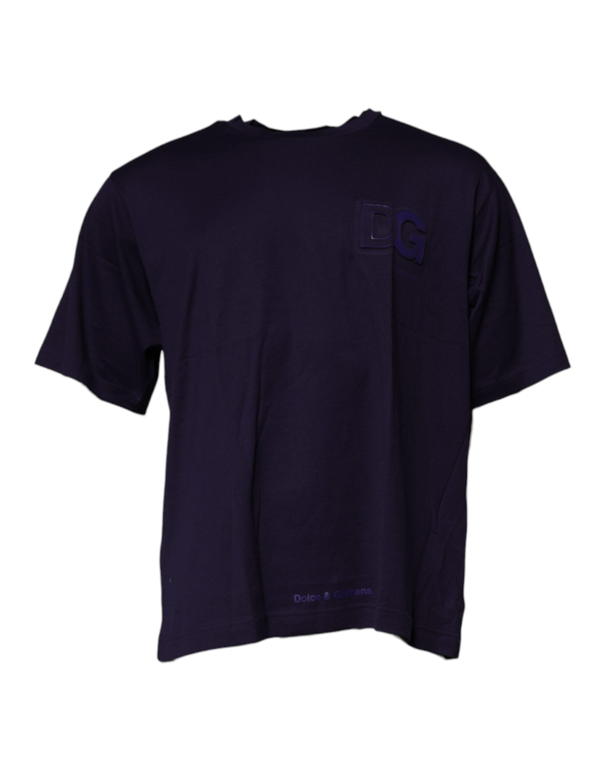 Dolce & Gabbana Navyblaues Baumwoll-T-Shirt mit Rundhalsausschnitt und DG-Logo