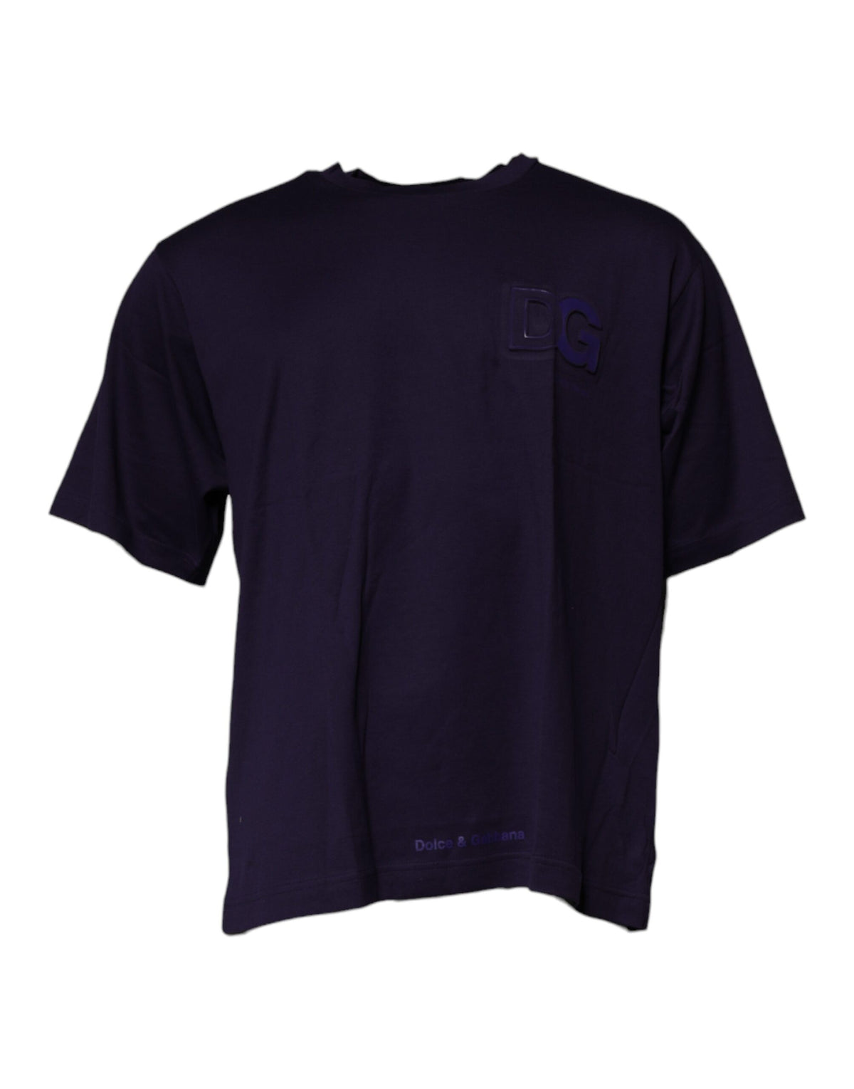 Dolce & Gabbana Navyblaues Baumwoll-T-Shirt mit Rundhalsausschnitt und DG-Logo