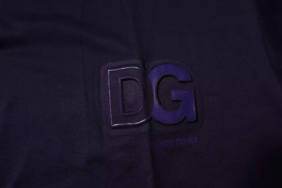 Dolce & Gabbana Navyblaues Baumwoll-T-Shirt mit Rundhalsausschnitt und DG-Logo