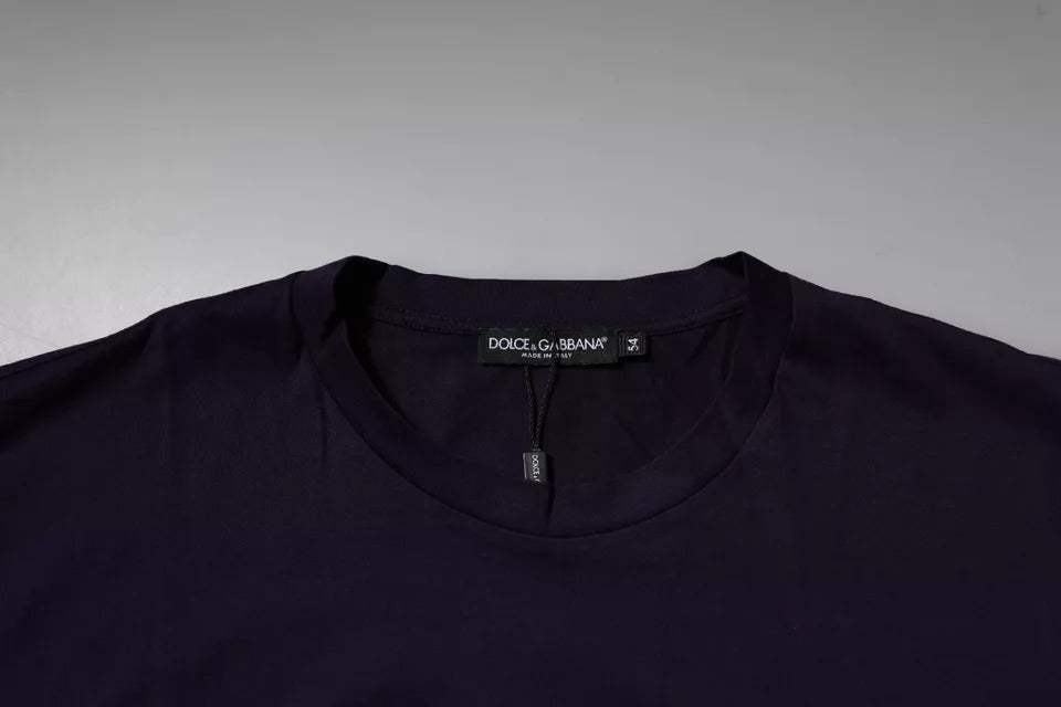 Dolce & Gabbana Navyblaues Baumwoll-T-Shirt mit Rundhalsausschnitt und DG-Logo