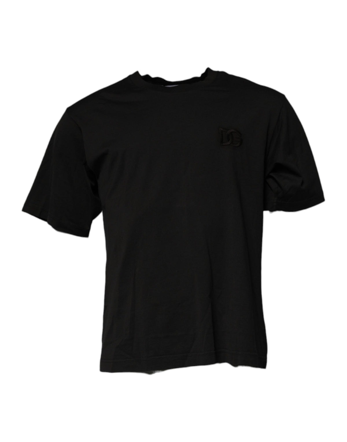 Dolce & Gabbana Schwarzes Baumwoll-T-Shirt mit DG-Logo und Rundhalsausschnitt