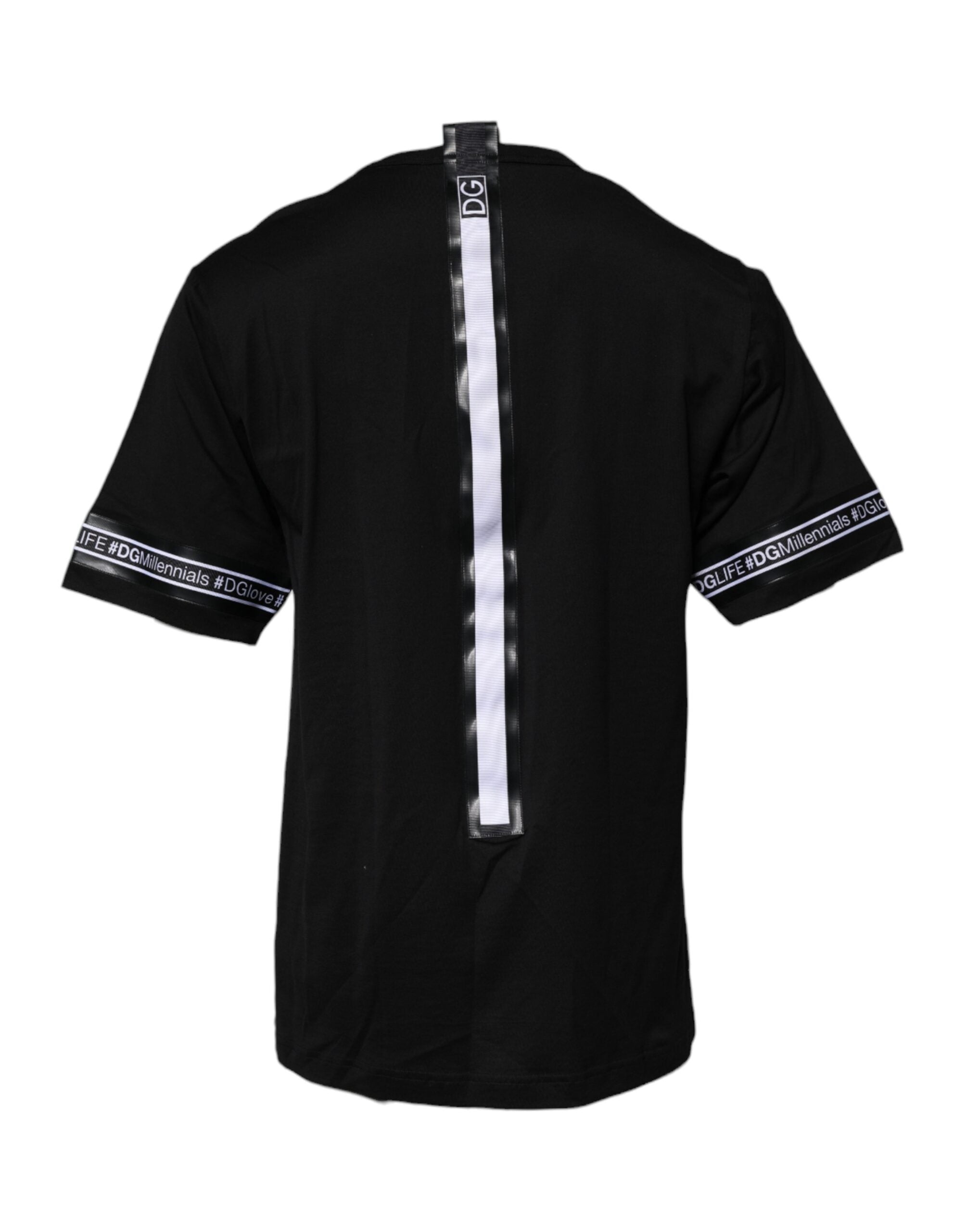 Dolce & Gabbana Schwarzes Baumwoll-T-Shirt mit Rundhalsausschnitt #DGMILLENNIALS