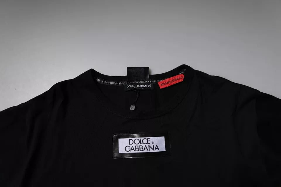 Dolce & Gabbana Schwarzes Baumwoll-T-Shirt mit Rundhalsausschnitt #DGMILLENNIALS