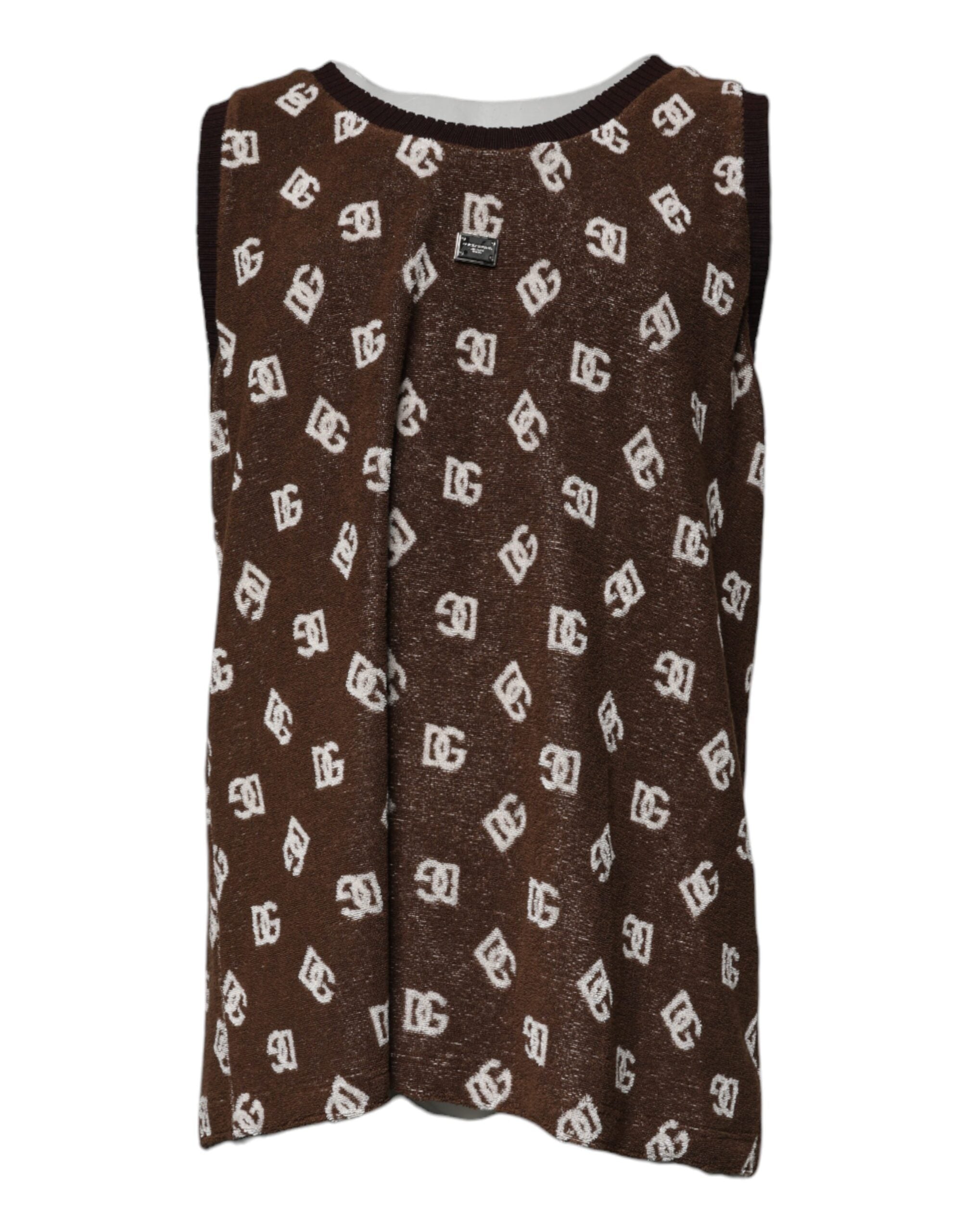 Dolce & Gabbana Braunes Logo Monogramm Baumwoll T-Shirt mit Rundhalsausschnitt
