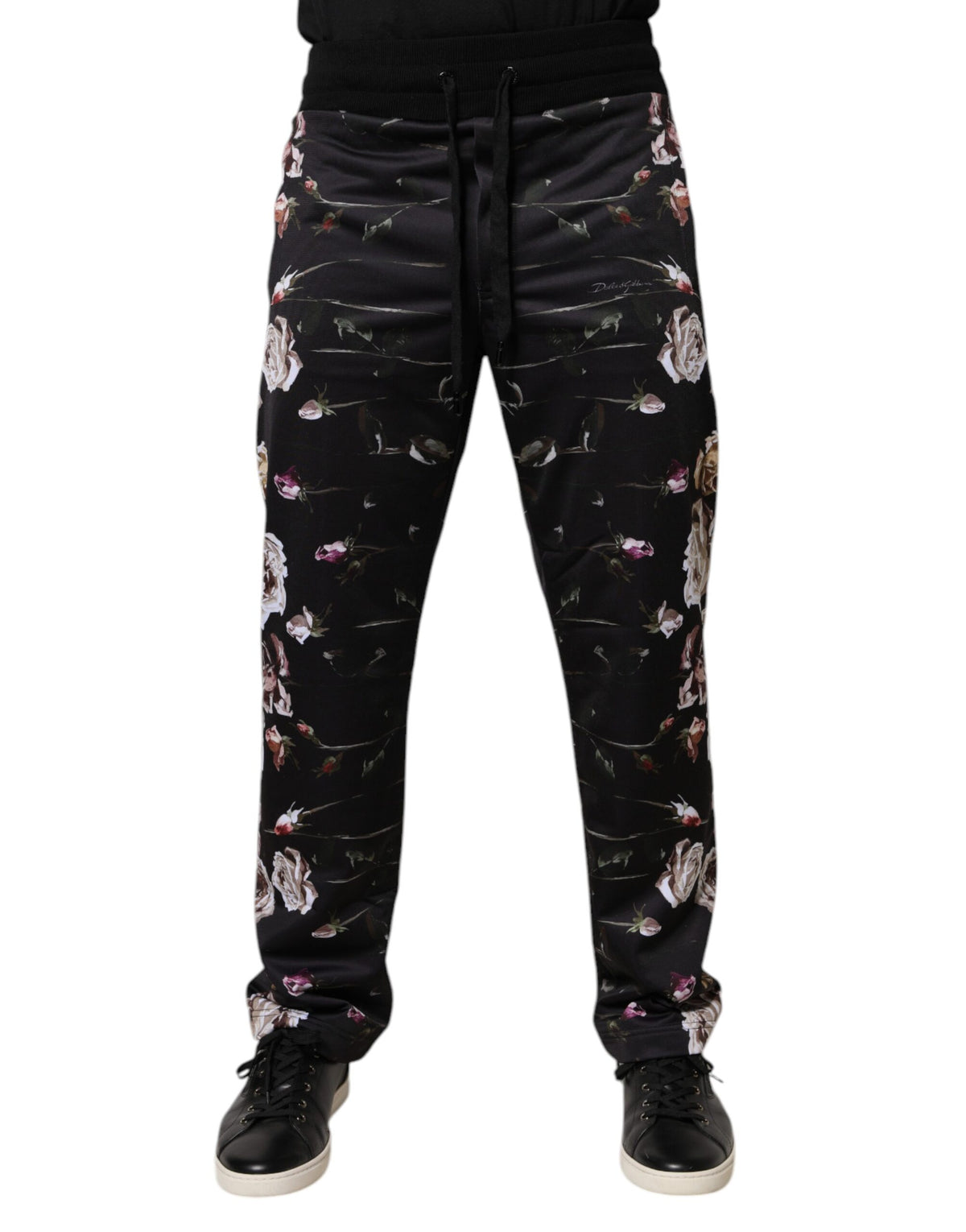 Dolce &amp; Gabbana Schwarze Jogginghose aus Polyester mit Blumenmuster