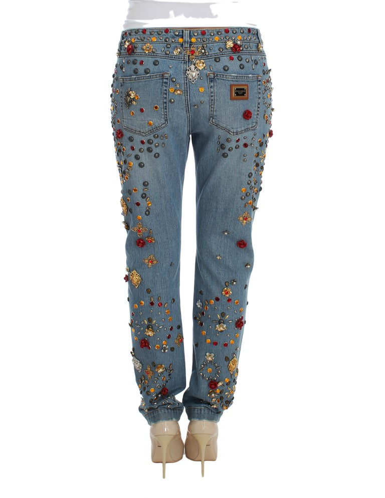 Dolce & Gabbana Crystal Roses Jeans met Hartapplicatie