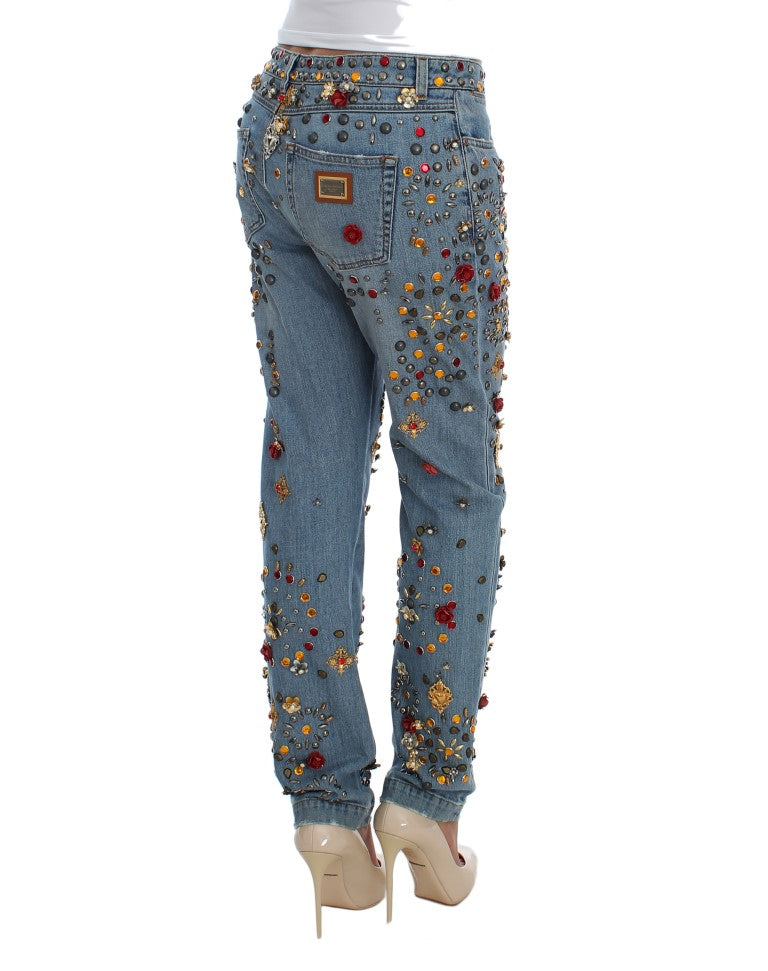 Dolce & Gabbana Crystal Roses Jeans met Hartapplicatie