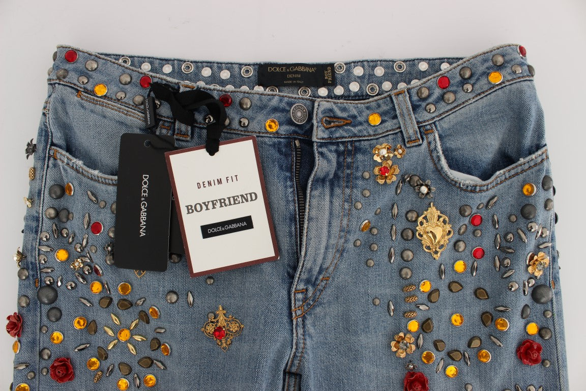 Dolce & Gabbana Crystal Roses Jeans met Hartapplicatie