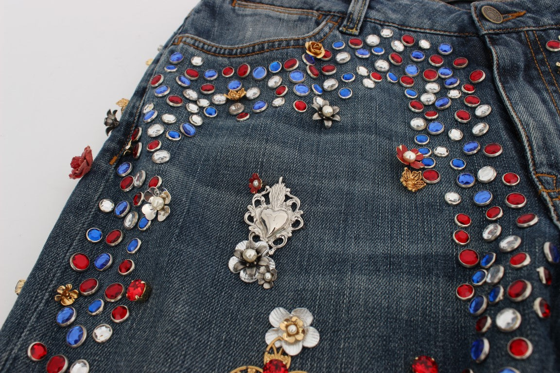 Dolce & Gabbana Crystal Roses Jeans mit Herz-Verzierungen