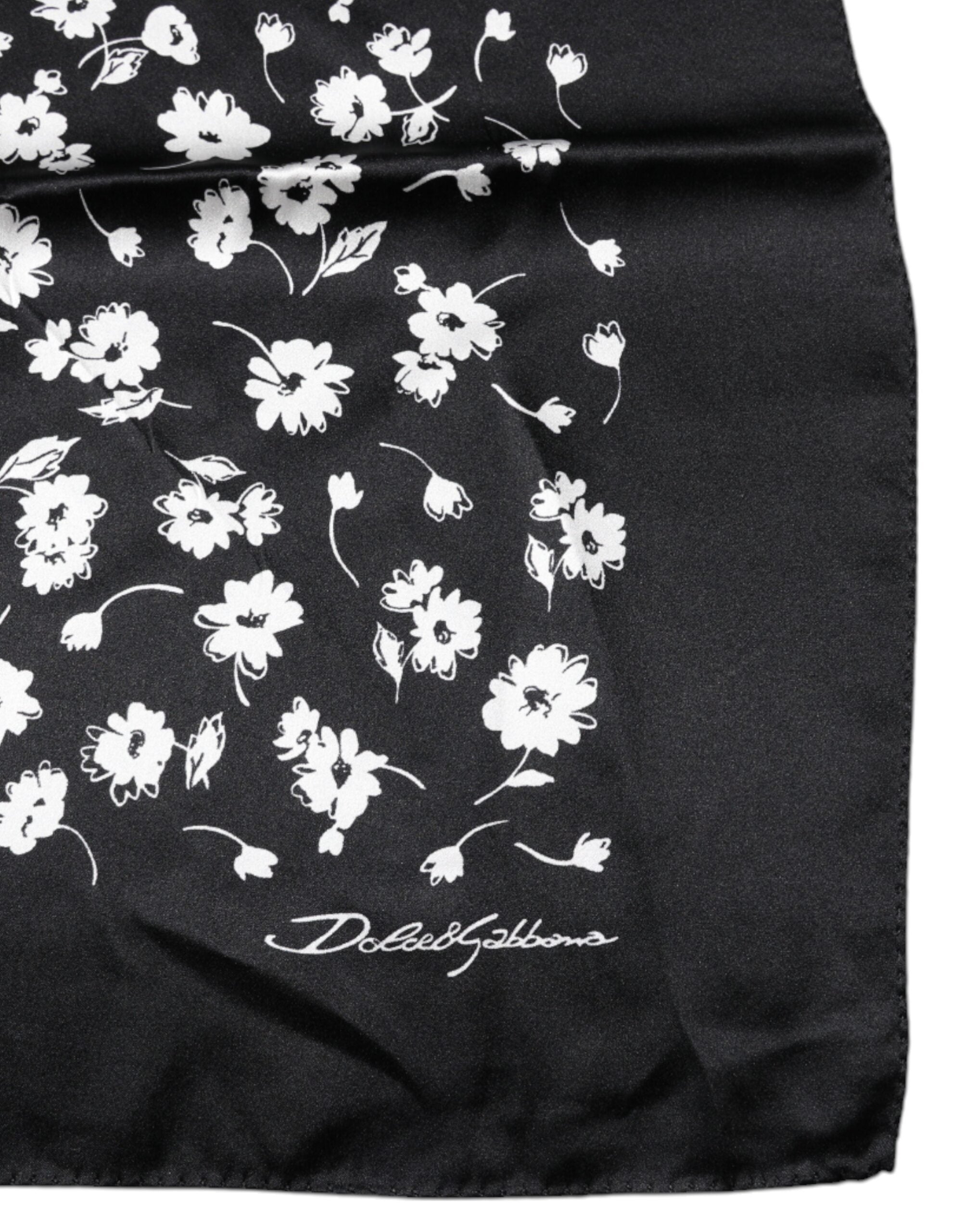 Dolce & Gabbana Zwarte Vierkante Zijden Wikkel Sjaal met Bloemenprint