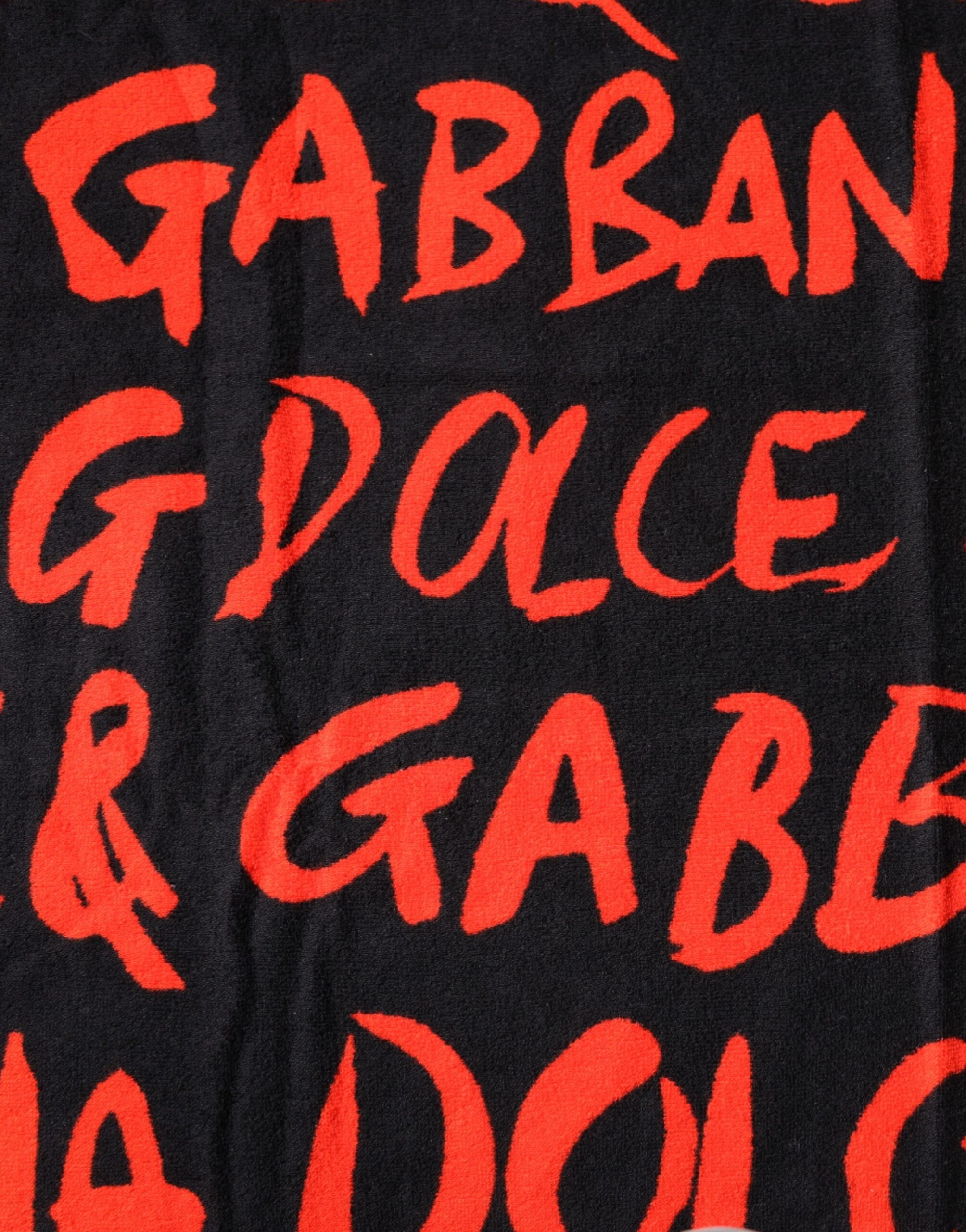 Dolce & Gabbana Strandtuch aus Baumwolle mit schwarz-rotem Logo-Print