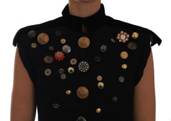 Dolce & Gabbana Schwarze bestickte florale Militärjackenweste