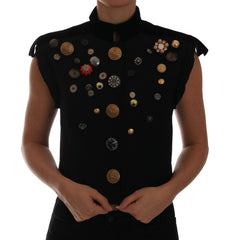 Dolce & Gabbana Schwarze bestickte florale Militärjackenweste