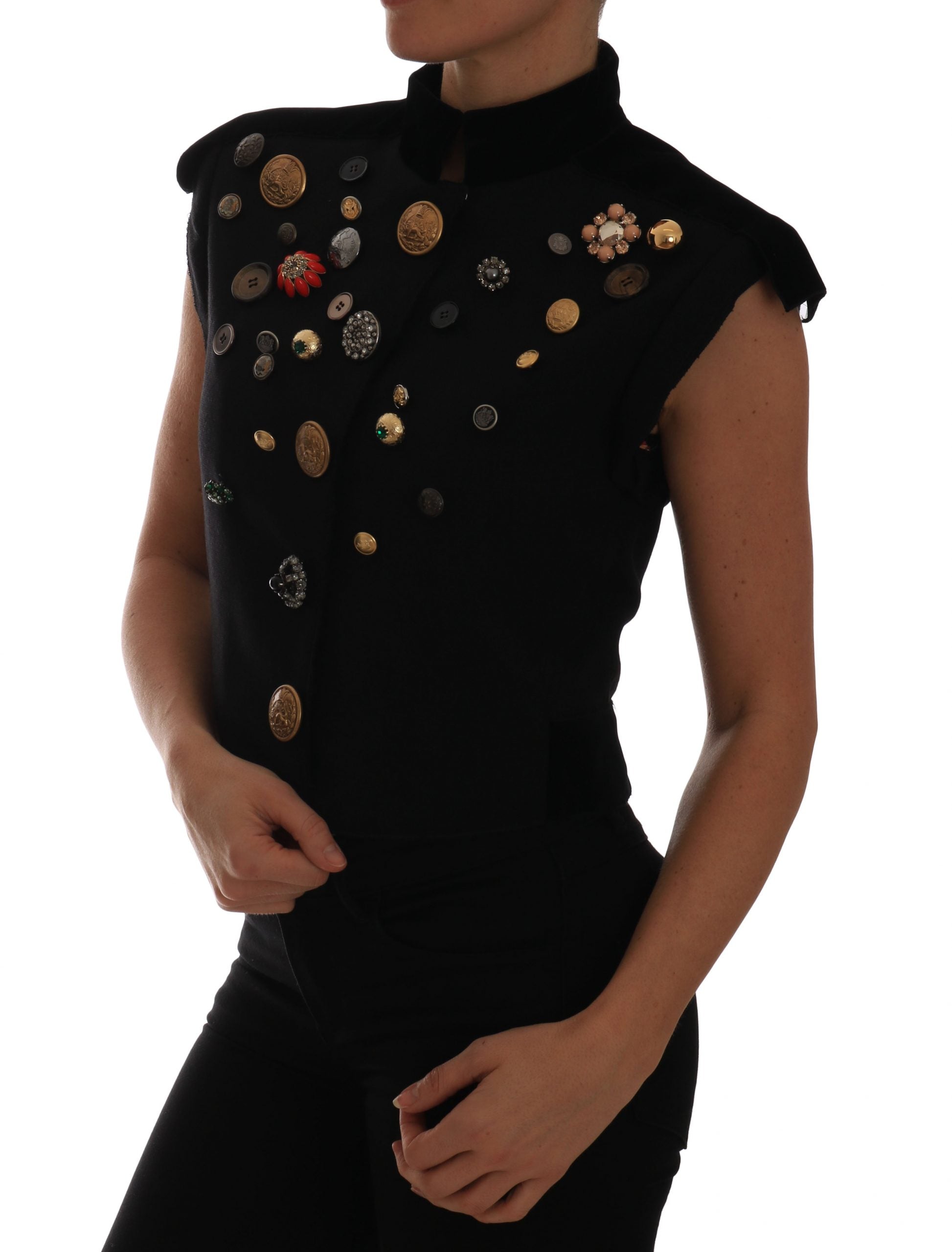 Dolce & Gabbana Schwarze bestickte florale Militärjackenweste