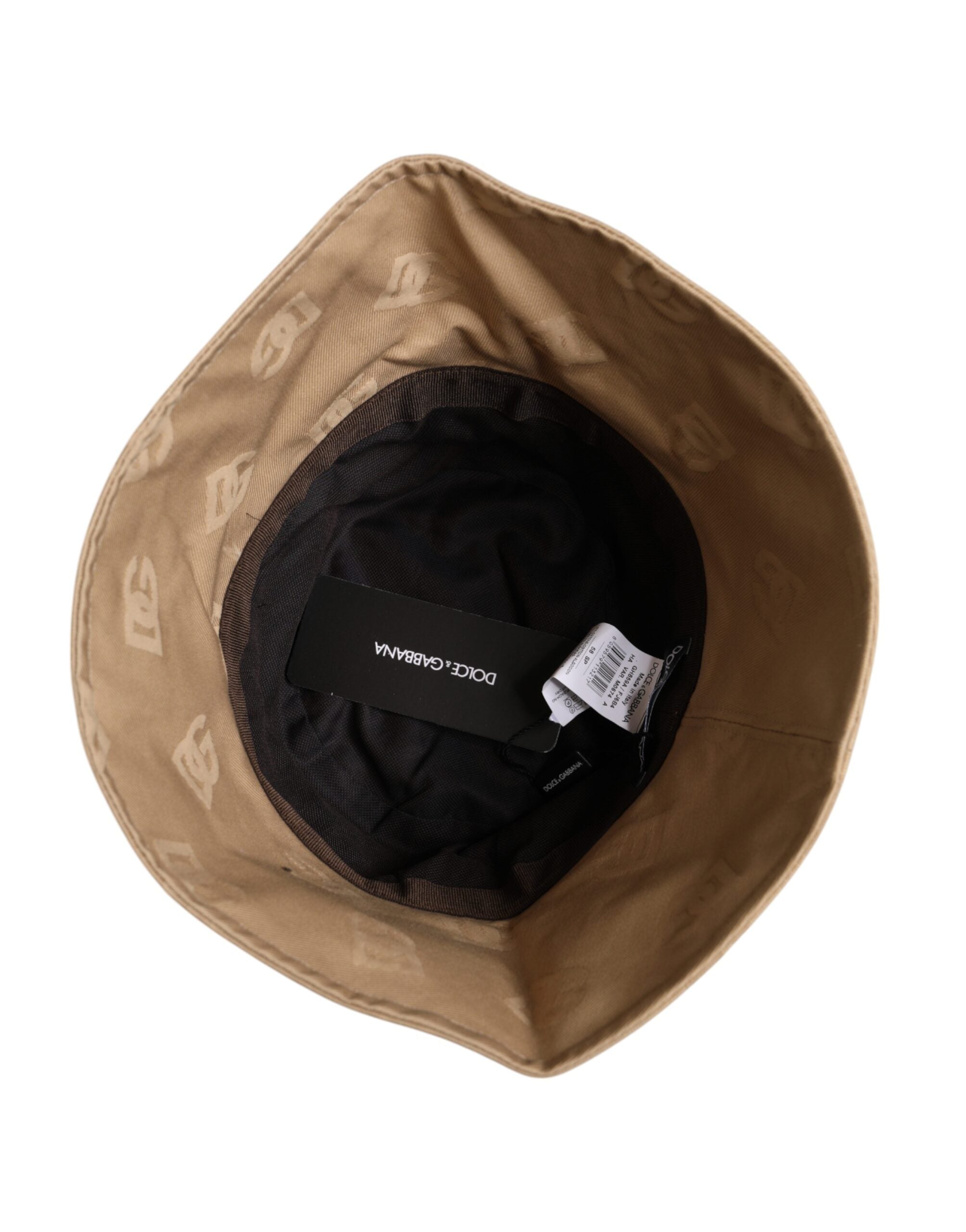 Dolce & Gabbana Beige Logo Monogram Baumwoll-Fischerhut