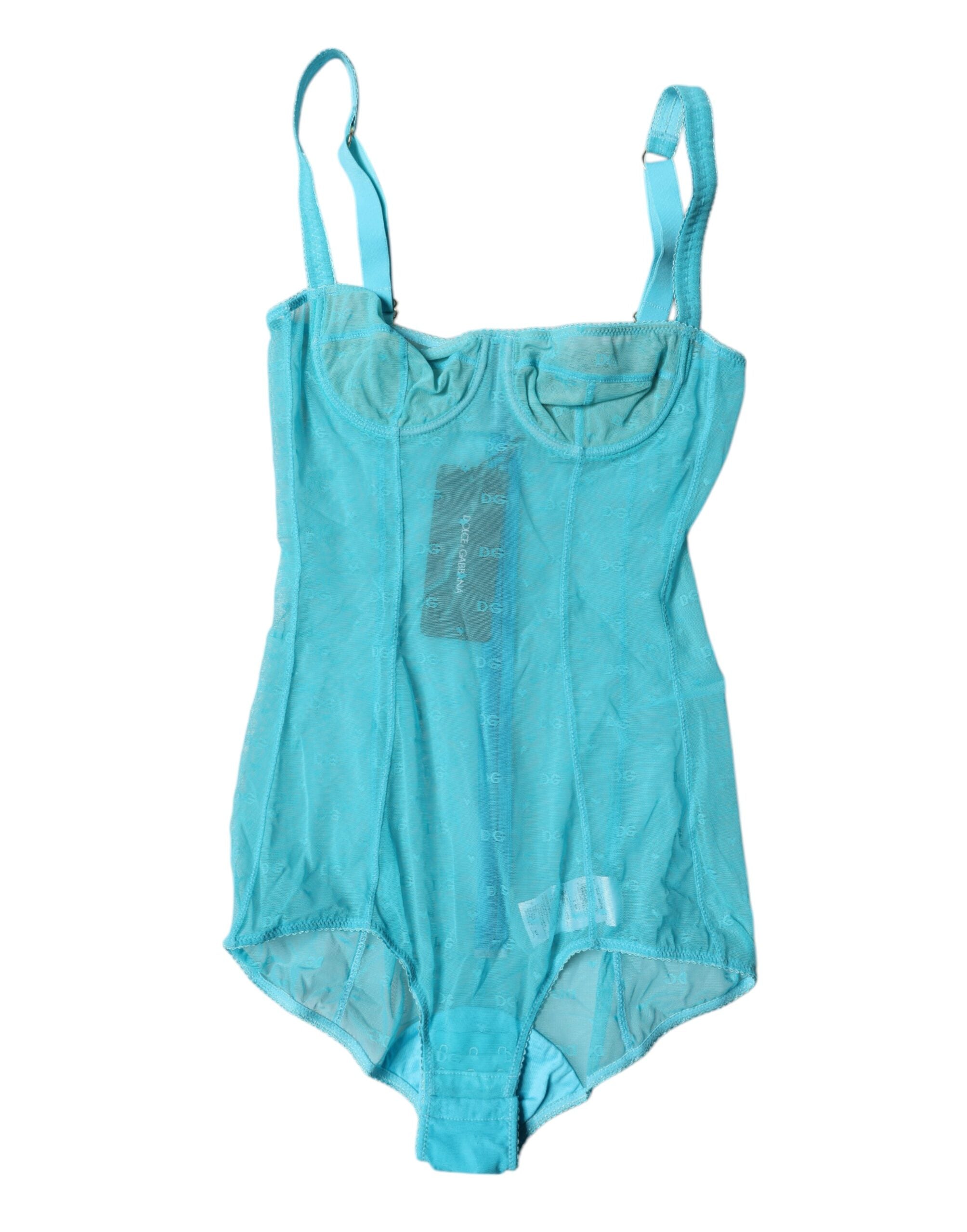 Dolce & Gabbana Blue Tulle Balconette Bra Bodysuit Underwear