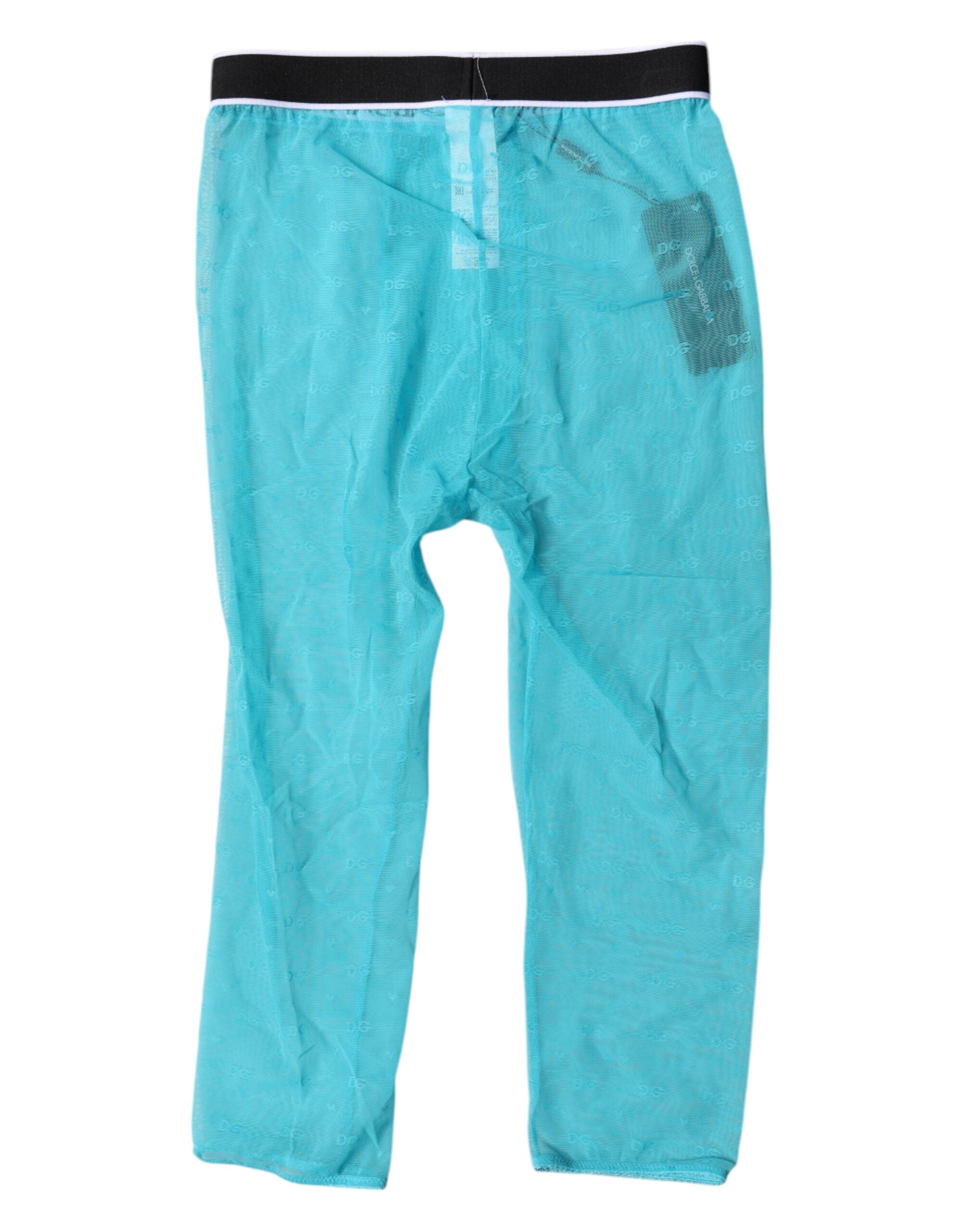 Dolce & Gabbana Light Blue DG Logo Nylon Cropped Tights Unterwäsche