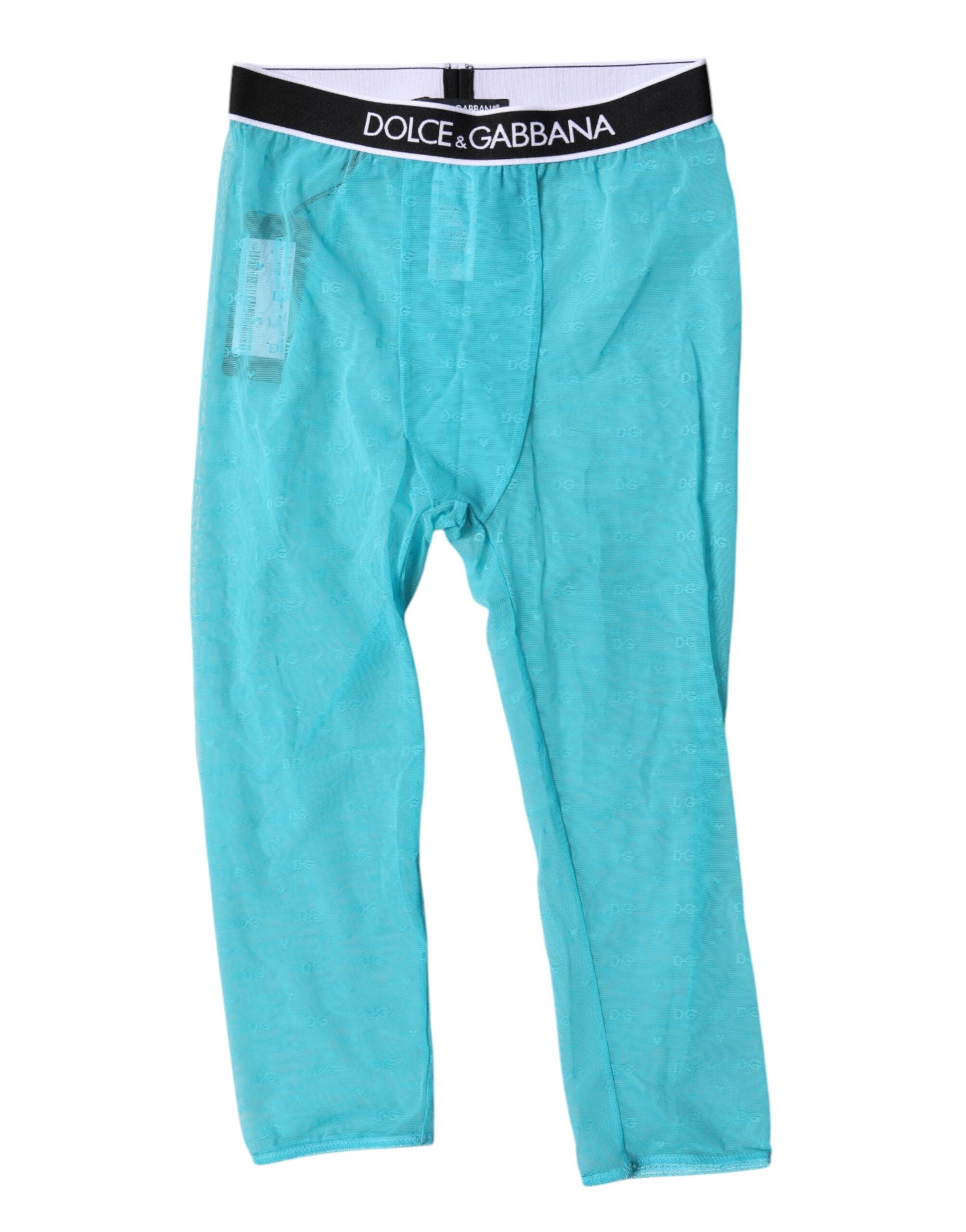 Dolce & Gabbana Light Blue DG Logo Nylon Cropped Tights Unterwäsche