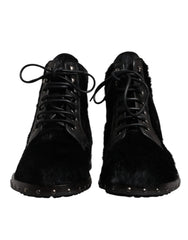 Dolce & Gabbana Zwarte Mid-kuit Laarzen van Leer in Pony Stijl