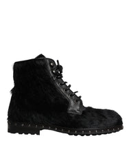 Dolce & Gabbana Zwarte Mid-kuit Laarzen van Leer in Pony Stijl