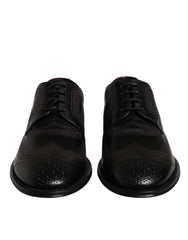 Dolce & Gabbana Zwarte Geborduurde Klassieke Leren Derby Geklede Schoenen