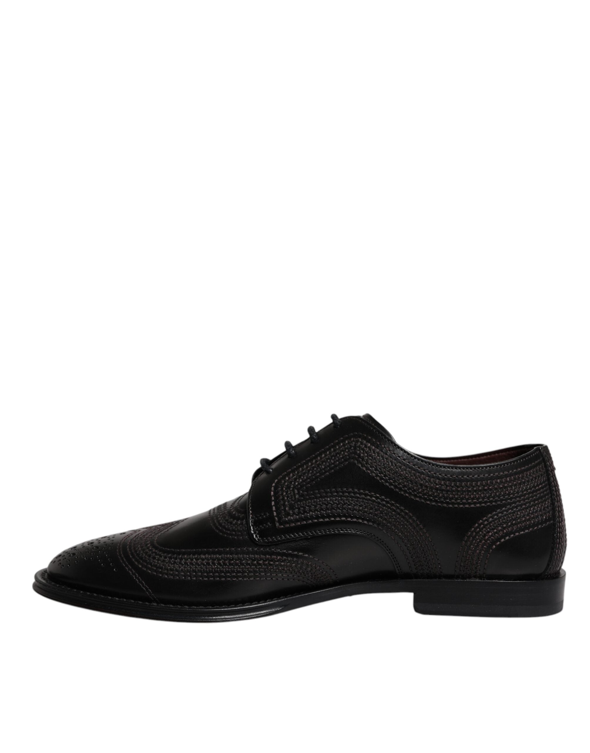 Dolce & Gabbana Zwarte Geborduurde Klassieke Leren Derby Geklede Schoenen