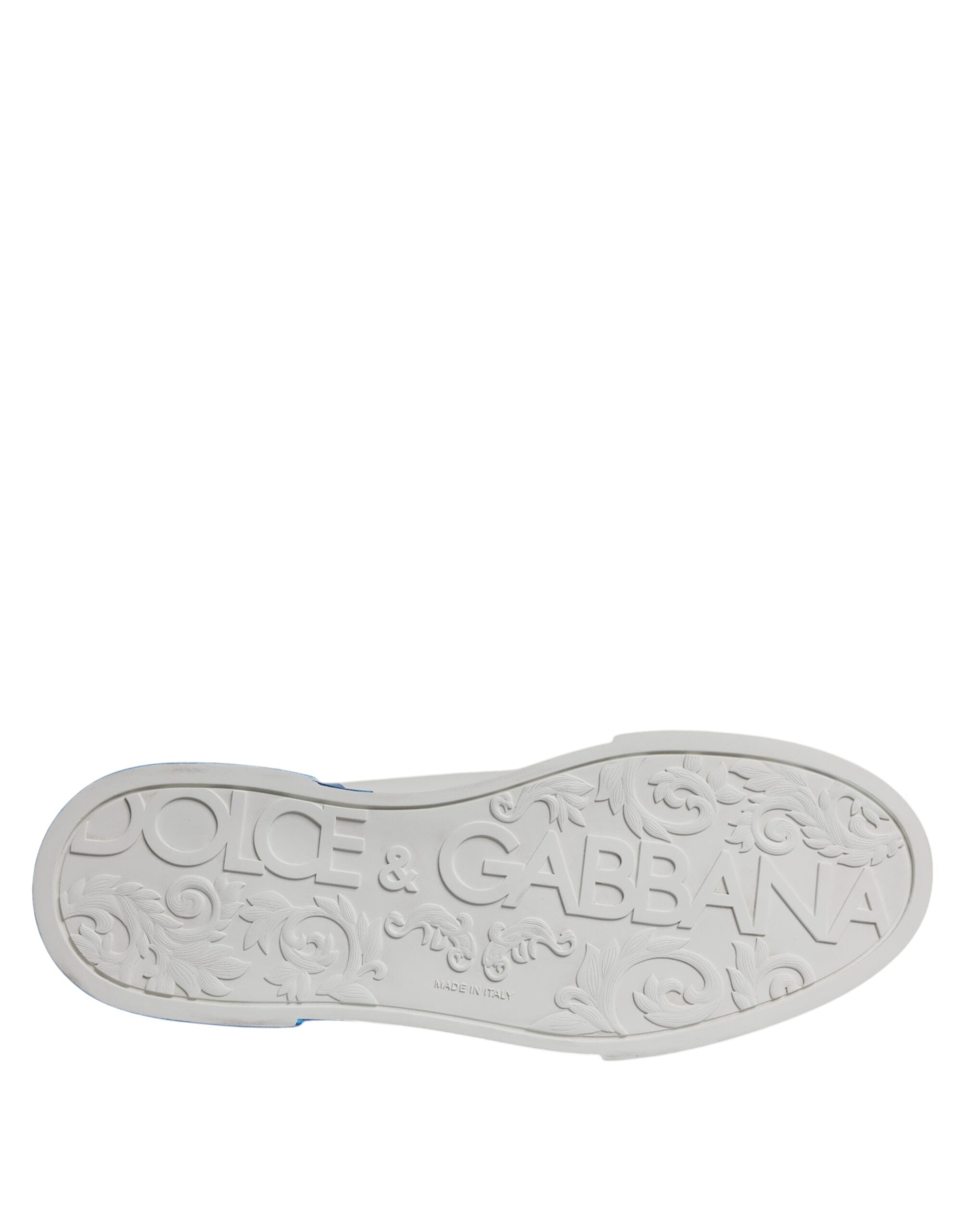 Dolce & Gabbana Wit Blauw Lederen Logo Lage Sneakers Schoenen