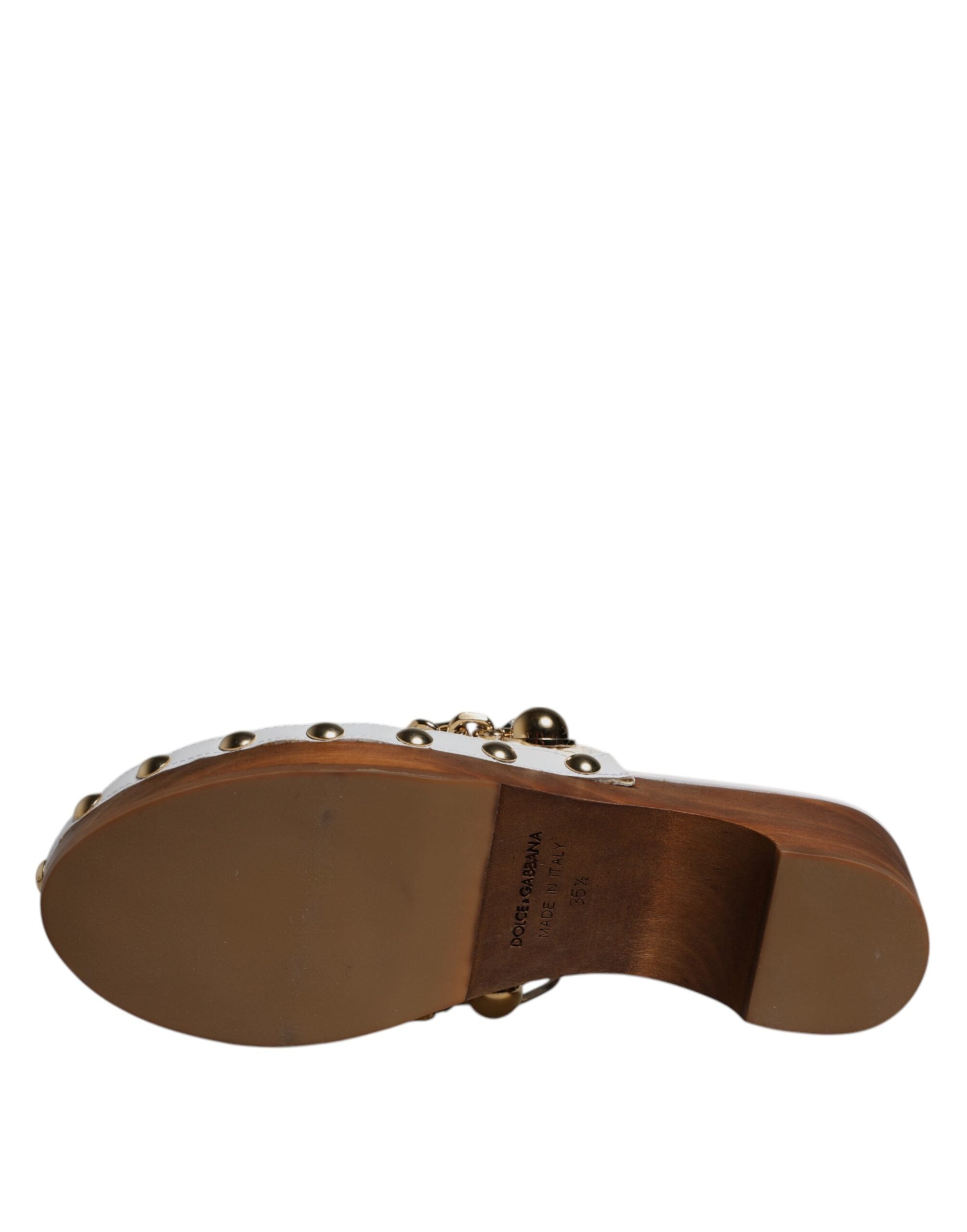 Dolce & Gabbana Weiße Raffia Clogs Bejeweled Kettensandalen Schuhe