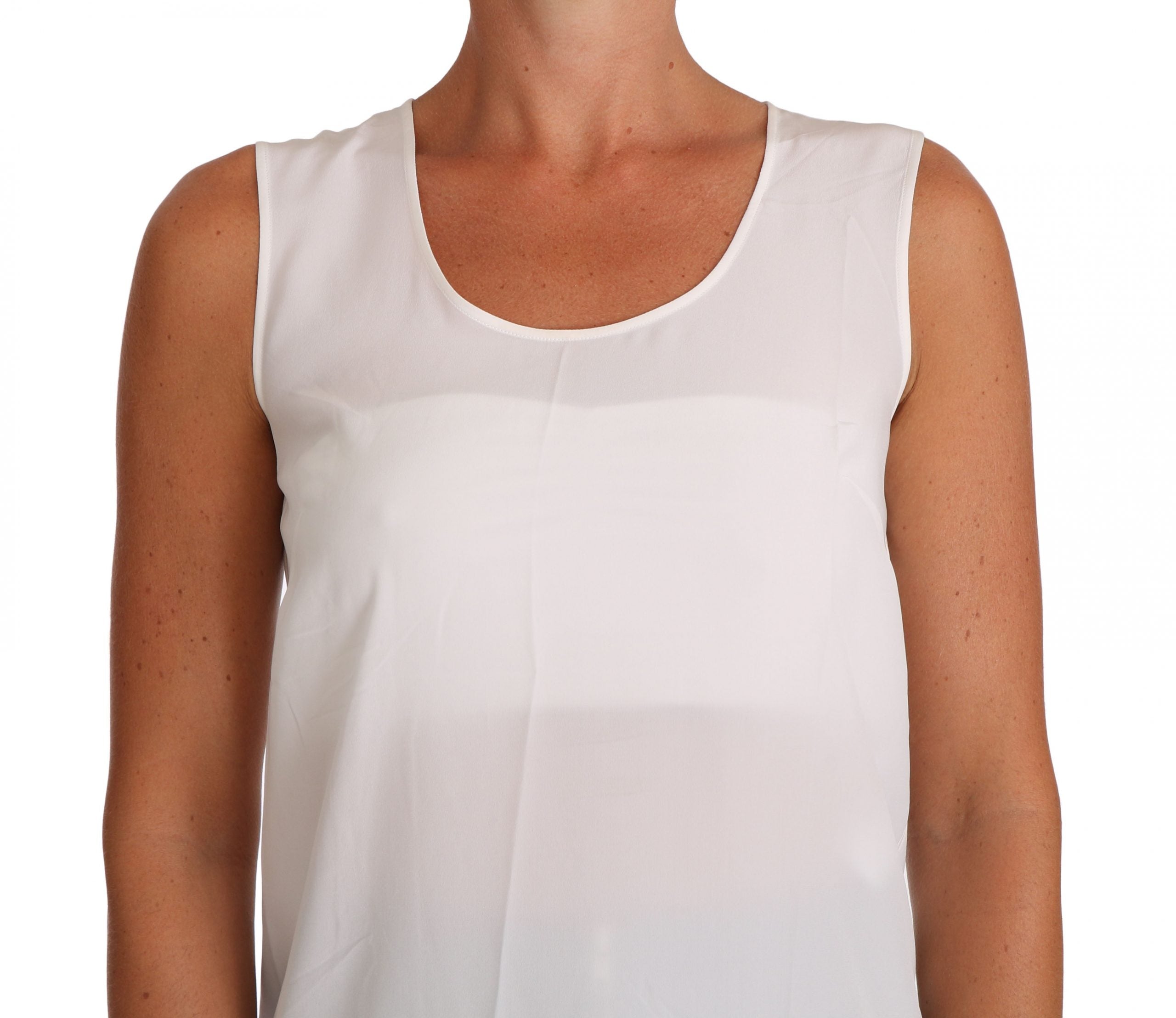 Dolce & Gabbana Weißes ärmelloses A-Linien-Seidenblusen-T-Shirt-Top