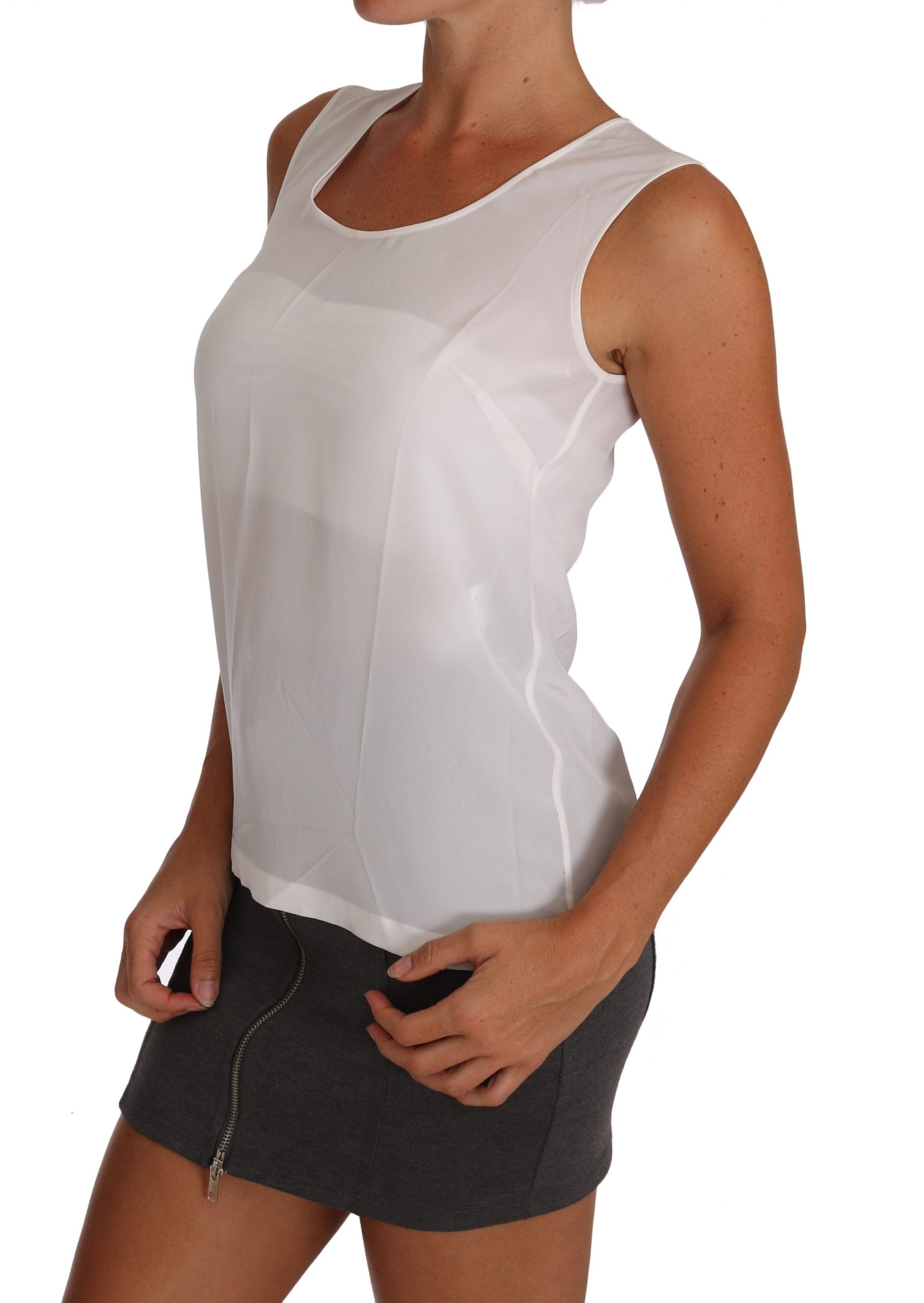 Dolce & Gabbana Weißes ärmelloses A-Linien-Seidenblusen-T-Shirt-Top