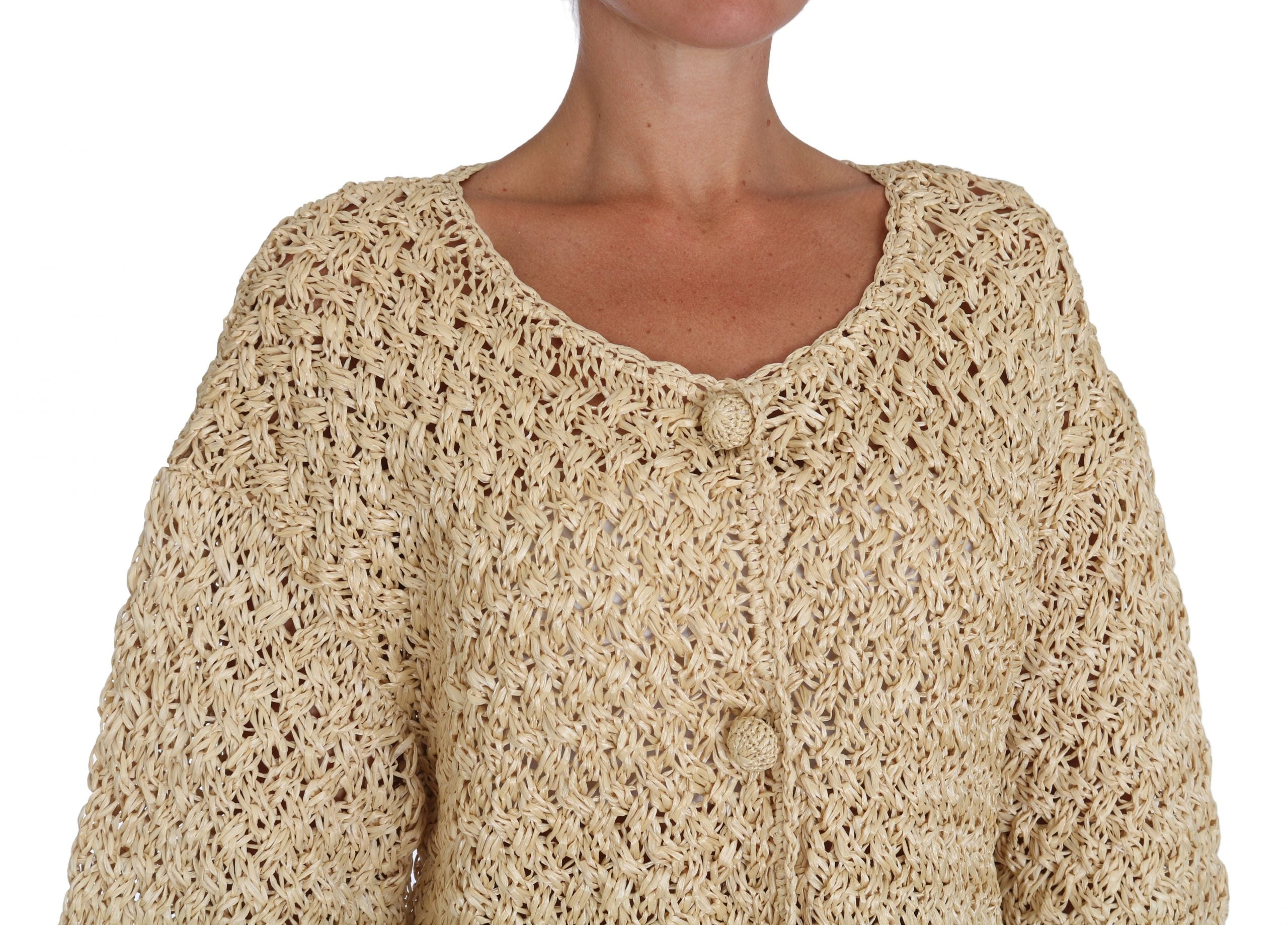 Dolce & Gabbana Beige Strickjacke Häkelstrick Raffia Pullover